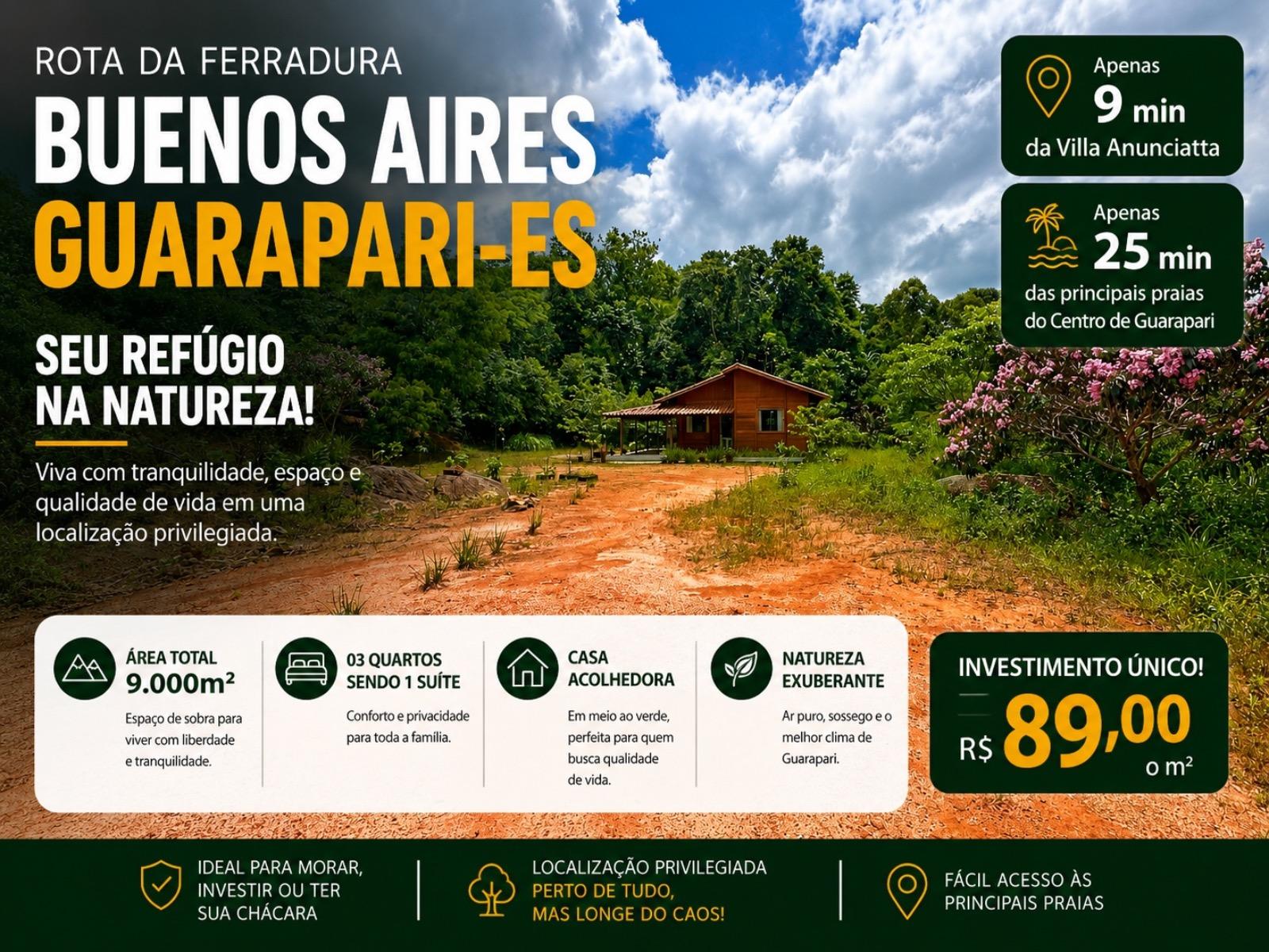 Chácara à venda em Buenos Aires Guarapari-ES: 3 quartos, 1 suíte, 1 sala, 2 banheiros, 10 vagas - 9.000m².