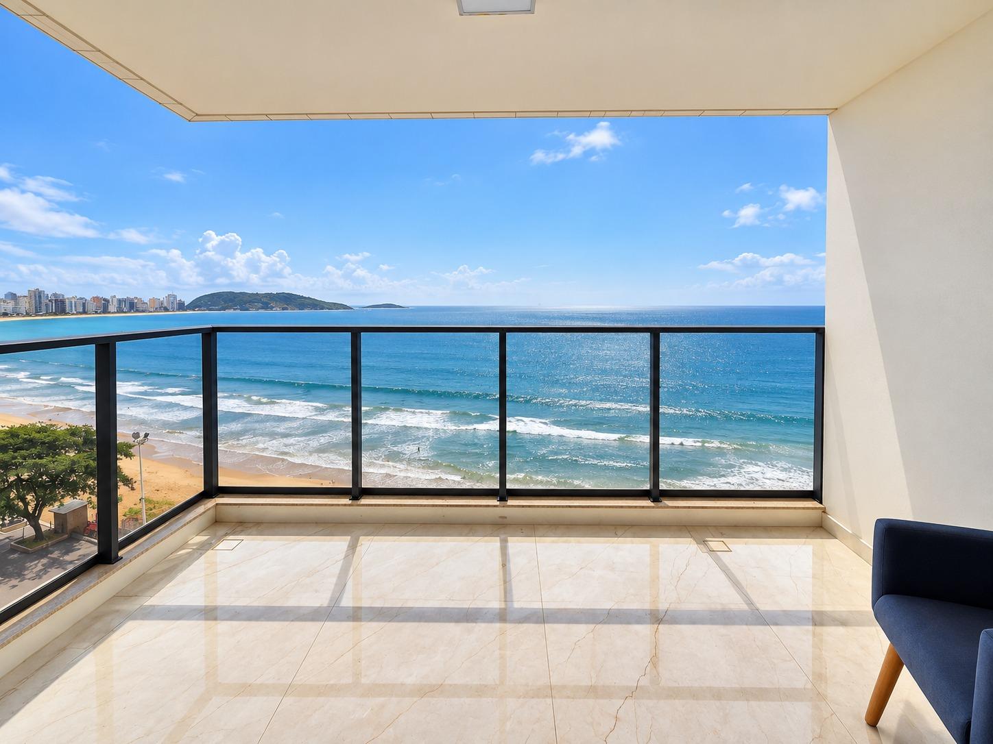 Apartamento à venda, Praia do Morro, de frente para o mar, prédio novo, Guarapari-ES: 3 quartos, 1 suíte, 2 salas, 2 banheiros, 2 vagas de garagem.