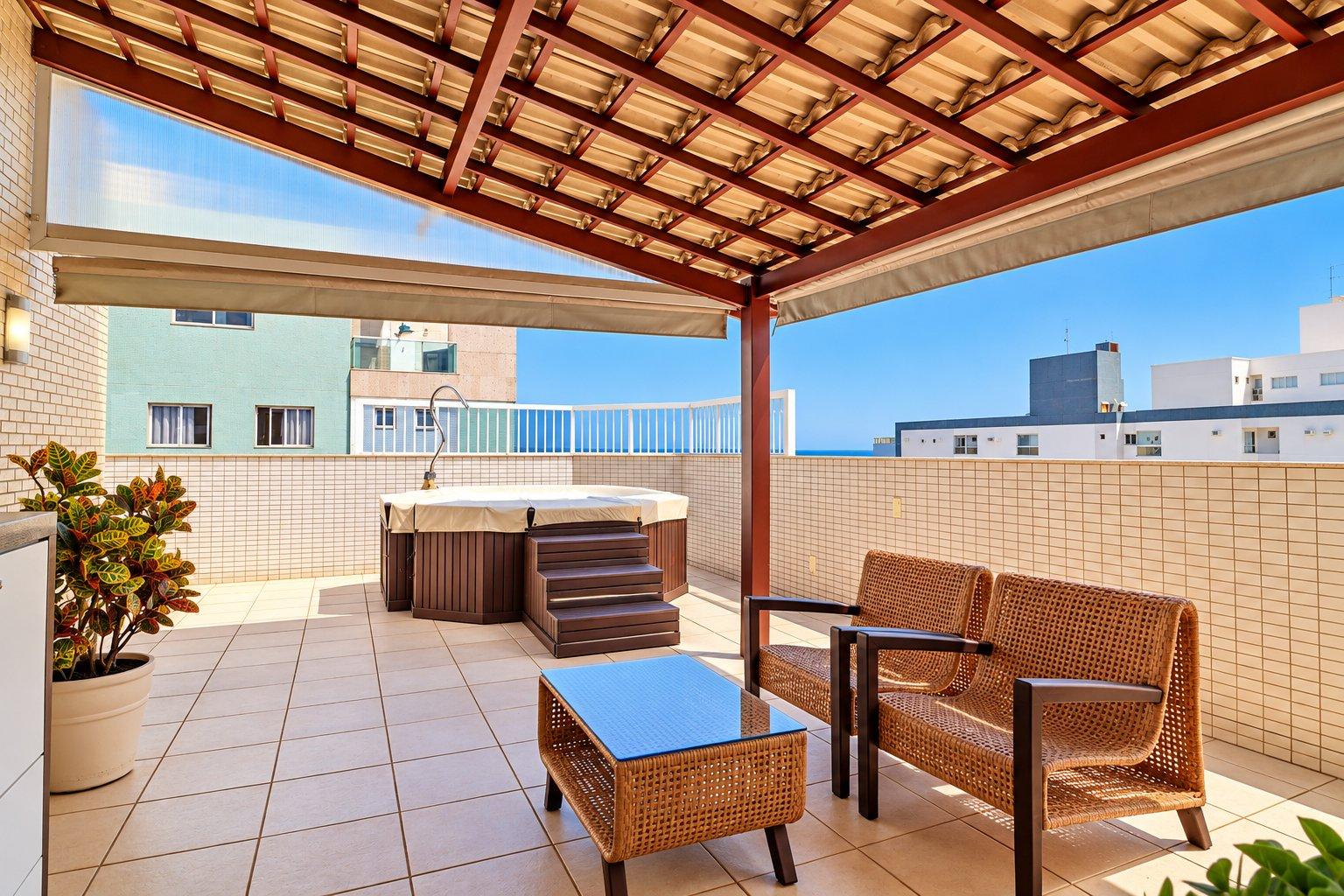 Cobertura de 04 suítes, varanda gourmet e vista panorâmica para montanhas e mar da Praia do Morro em Guarapari - ES