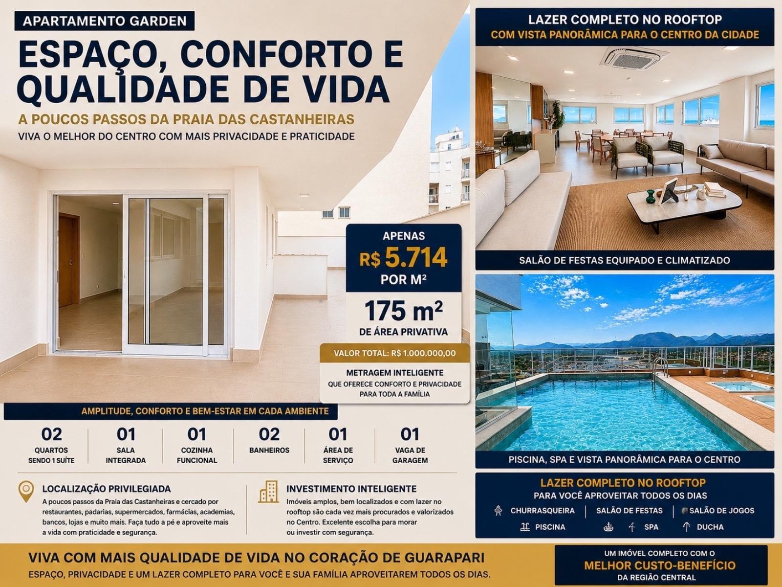 Apartamento Garden à venda no Centro de Guarapari-ES com 2 quartos, 1 suíte, 1 sala e 175m² de área!
